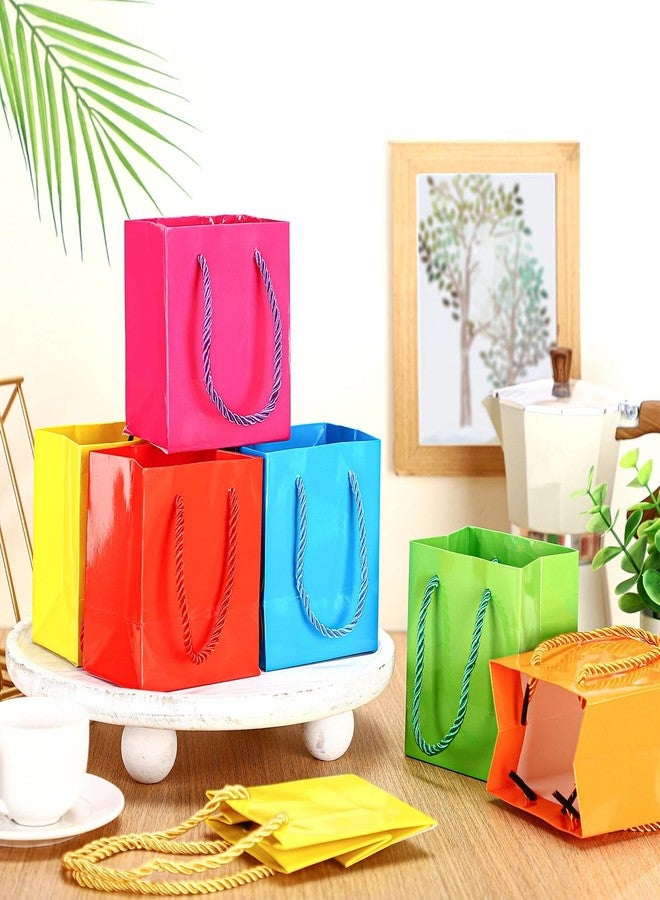Harloon 60 Pcs Mini Paper Gift Bags Bulk Rainbow Assorted Color Tiny Gift Bags with Handles Colored Mothers Day Goodie Bags Wrap Totes for Wedding Birthday Favors 4 x 2.75 x 4.5 Inch (Rainbow Colors) - Image 3